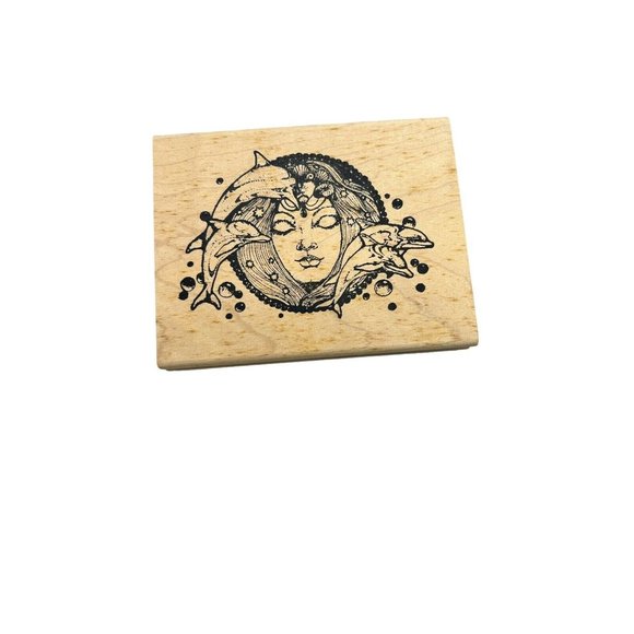 Stamp Oasis Dolphin Dreams 695-J Greek Goddess Dolphins Ocean Sea Wood Stamp - Picture 1 of 4